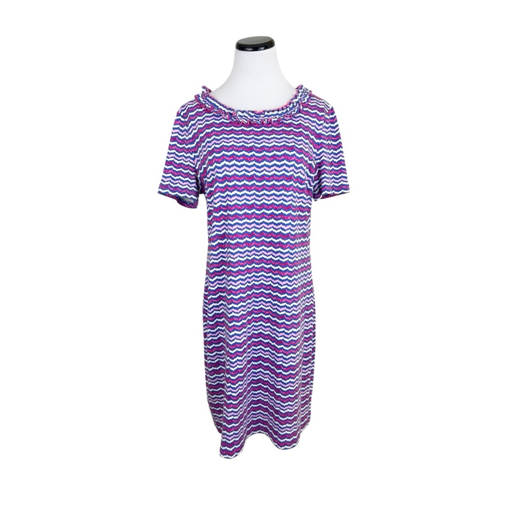 Talbots Ruffle Wide Neck Short Sleeve Cotton Shift Dress Size Large